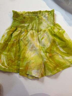 BCBGeneration Smocked Waist Shorts in Lime Green Abstract Swirl Print